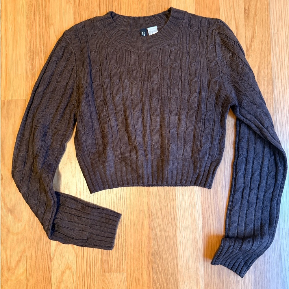 Cable Knit Cropped Sweater - Chocolate Brown - worn once!